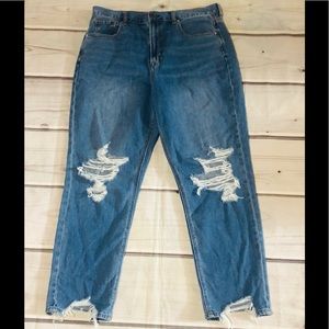 American Eagle Mom Jeans Size 14 Distressed